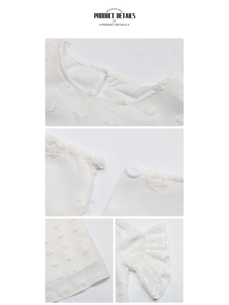 2025 Spring/Summer European & US White Ruffle Sleeve Round Neck Women's Loose Short Sleeve Fashion Top