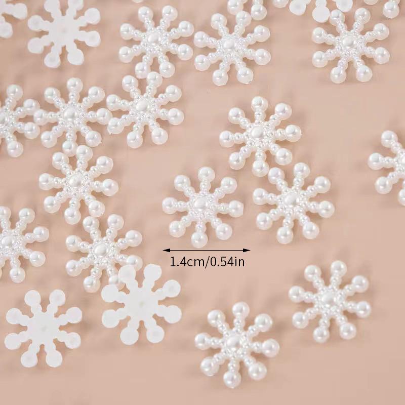 Handmade 100 Pieces of Beige Pearl Snowflakes for Wedding, Christmas, and Holiday Flat Decorations