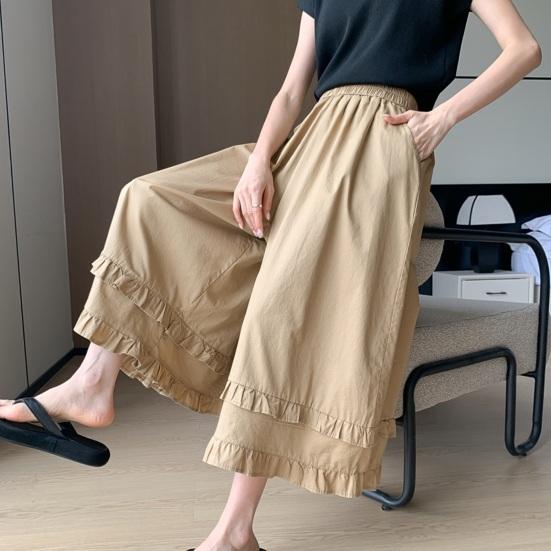 Damen Rockhose Übergroß Weite Hose Einfarbige Beine Lässig Rüschensaum Lockerer Schnitt Rockhose