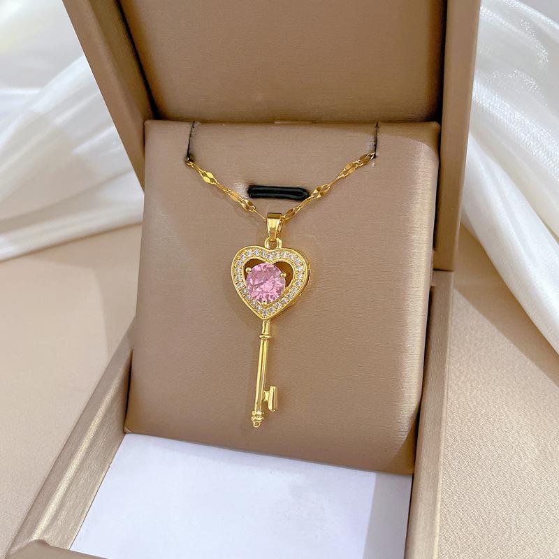 Love Key Light Luxury Temperament Gorgeous Full Diamond Necklace Female Versatile Collarbone Chain Titanium Steel Chain