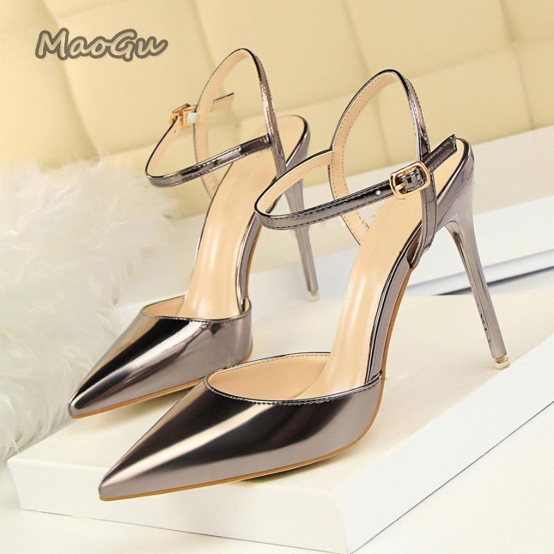 Fashion Fashion Sandals Women 2025 Patent Leather High Heels Women Sandals Summer Heeled Sandals Pointed Toe Women Pumps Sandale Femme