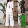 Damen Unregelmäßiger Saum Lange Hosen Set Elegante Mode Lässig Knopfleiste Kurzarm Locker Zweiteiliges Outfit