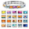 New Brilliant Sunrise Sunset Beach Coconut Trees Scenery Italian Charm Links Fit 9MM Stainless Steel Bracelet DIY Making Gift