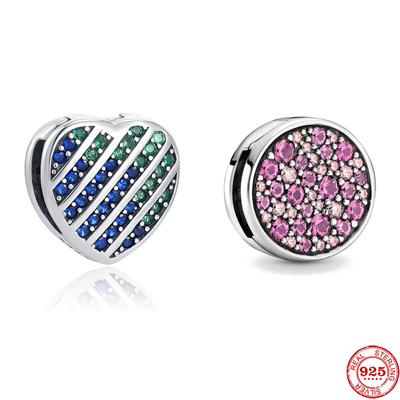 2022 neue 925 Silber Reflexionen Clip Perlen Herz Blau Grün Runde Rosa Charme Perlen Fit Original Frauen Armband