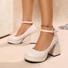 Scarpe da Donna Retro Francesi 2026 Nuove Scarpe Singole con Punta Tonda e Tacco Spesso Piattaforma Piccola Impermeabile Tacco Alto Scarpe Piccole in Pelle