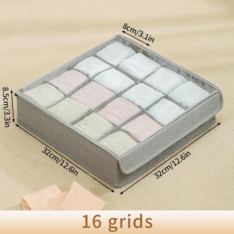 7/16/24 Grid Underwear Storage Box Cotton Linen Clothing Bra Cabinet Drawer Sock Storage Box Wardrobe Clothes Divider