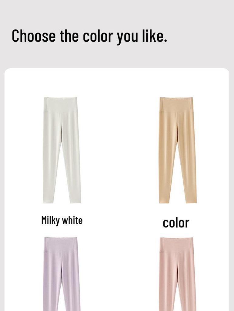 Women's High Waist Fleece-Lined Stretchy Warm Leggings - Acrylic Antibacterial, Slim Fit, Thickened for Autumn