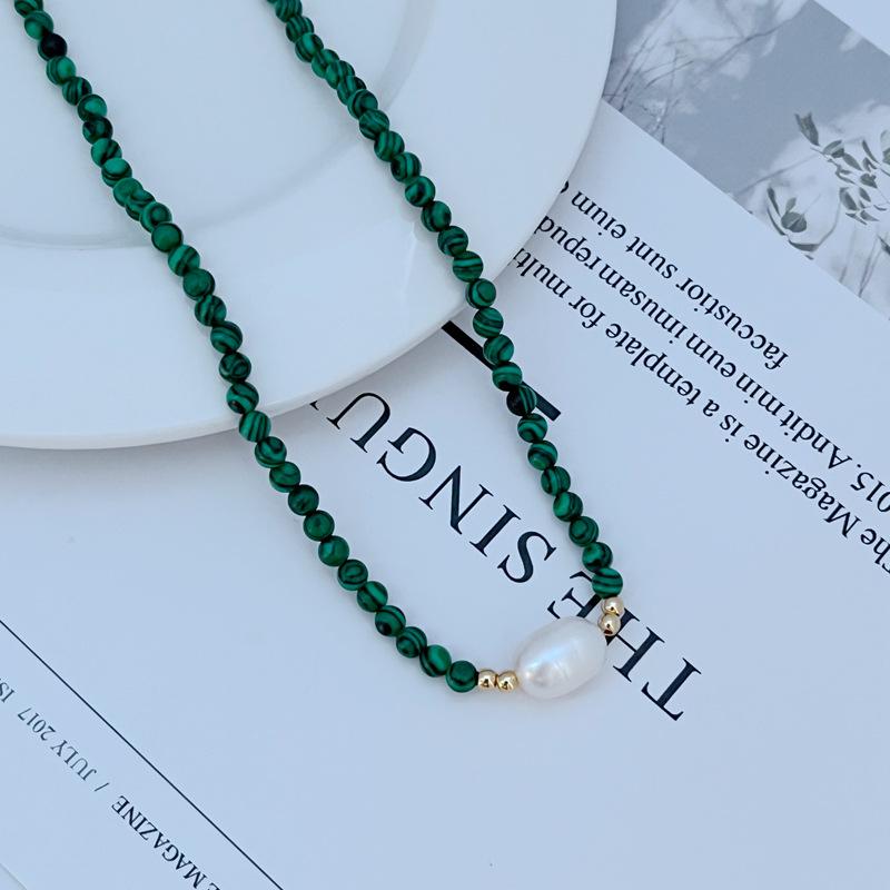 Luxury Commute Green Malachite Natural Baroque Pearl Beaded Bracelet Necklace