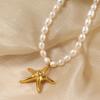 Ocean Wind Sea Star Pearl Necklace Women, Simple Conch Metal Wind Jewelry Neck Lace
