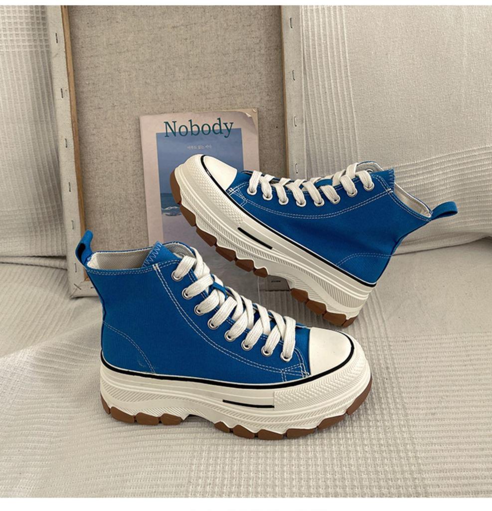 Brandneue 2025 Damen High-Top Canvas Schuhe: Höhenvergrößernde, Dicksohlige, Vielseitige, Lässige Sport-Sneaker für Frühling/Sommer