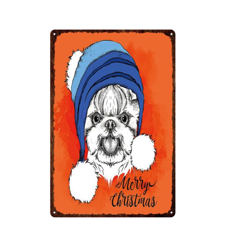 Christmas Santa Claus Pet Dog & Cat Tin Sign Wall Art Painting Vintage Decor Poster Metal Signs Bar Cafe Pet Store Home Decor