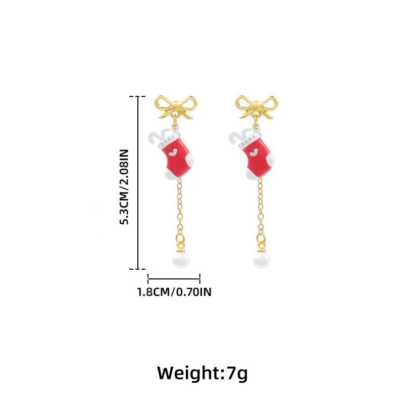 Minimalist Christmas Pendant Earrings With Santa Head Bow Sock Charm Zinc Alloy Stainless Steel Studs Women