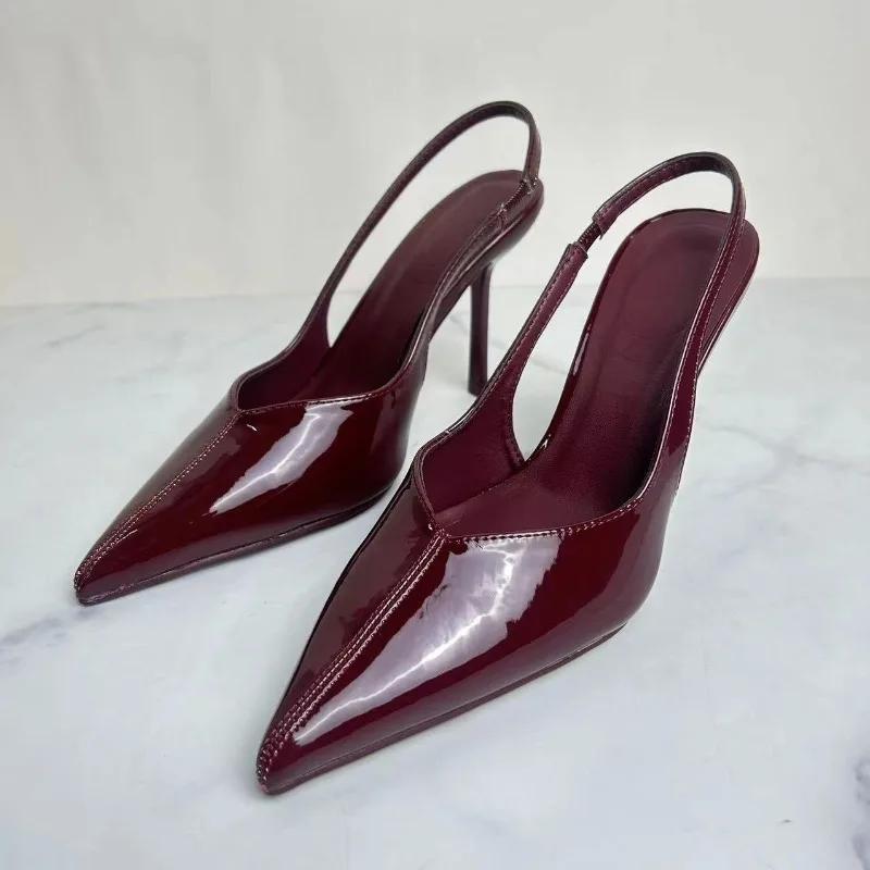 

Модные Универсальные Летние Высокие Каблуки Женские Современные Сандалии Патентная Кожа Лаконичный Дизайн Слипоны Острый Носок Брендовый Дизайнер Женская Платьевая Обувь 42 вино красного
