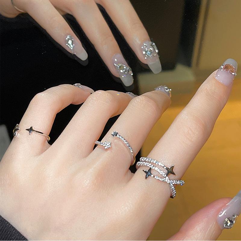 Cross Flash Diamond Zircon Star Light Ring Gemini Star Open Ring Star Index Finger Ring Niche Design Is Simple