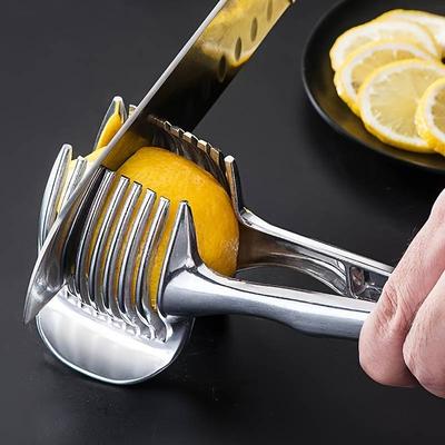 Handheld Tomato Slicer Lemon Cutter Stainless Steel Cutting Aid Slicing Holder Kitchen Gadget