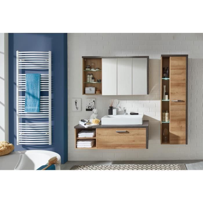 Ensemble meubles salle de bain vasque + colonne + miroir armoire - L186 x P53 x H198 cm - BAY