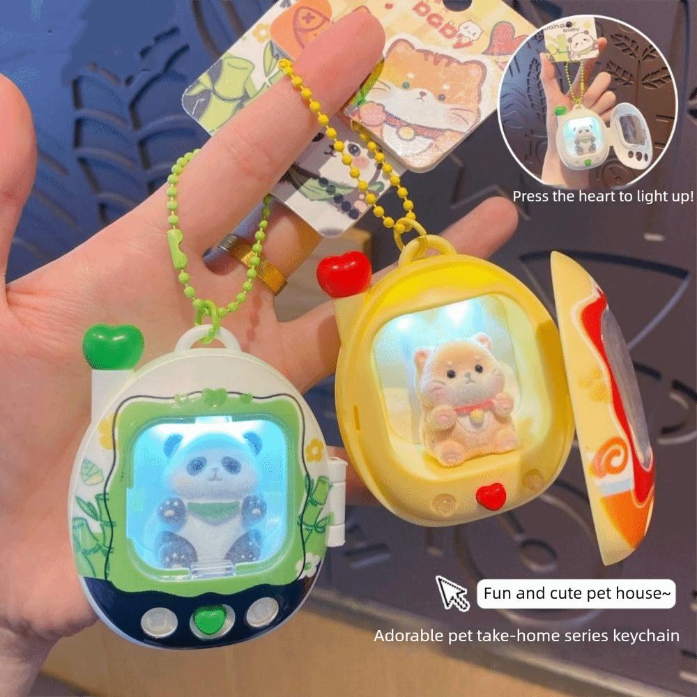 Retro Television Cat Dog Keychain Press Flash Animals Doll Keyring Light Up Pendant  Birthday Gifts