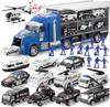 Joyfy 25 In 1 Die-cast Police Rescue Big Truck Toys Car Transporter Storage Truck with Sounds Lights  for Toddlers Birthday Gift