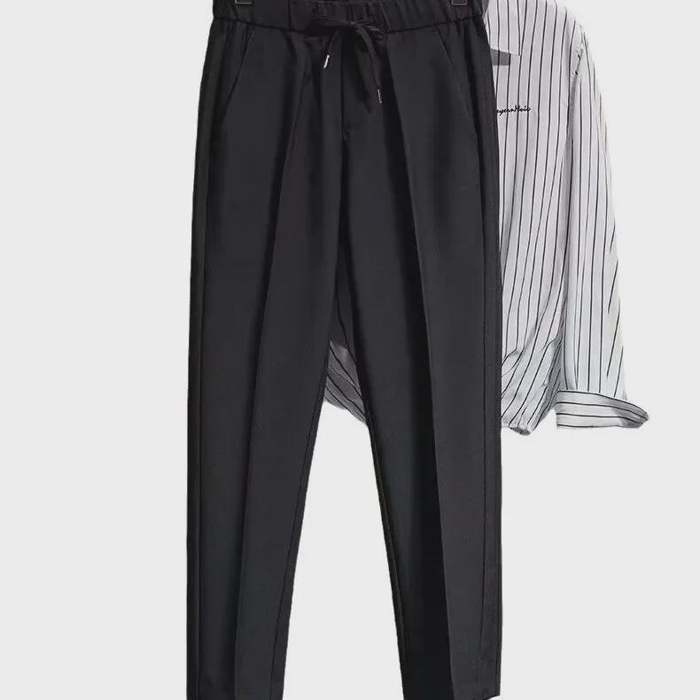 Men's Spring Casual Elastic Waist Skinny Pants - Anti-wrinkle with British Style for Boys