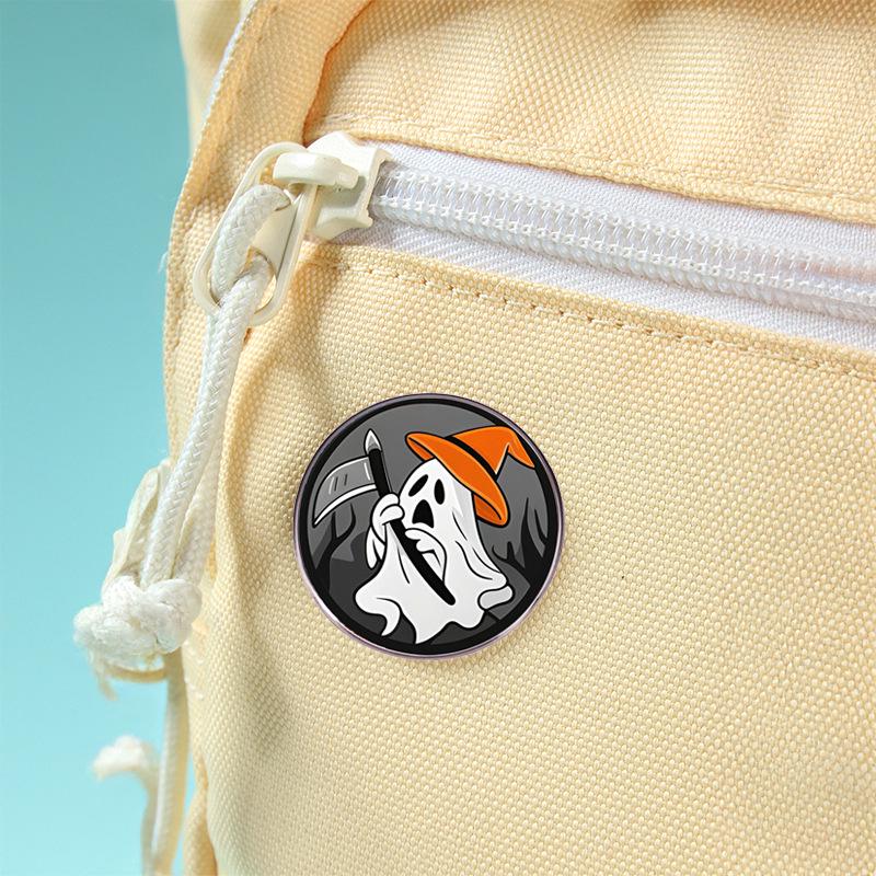 Halloween Cute Grim Reaper Pumpkin Head Brooch - Cartoon Scythe Metal Badge Accessories