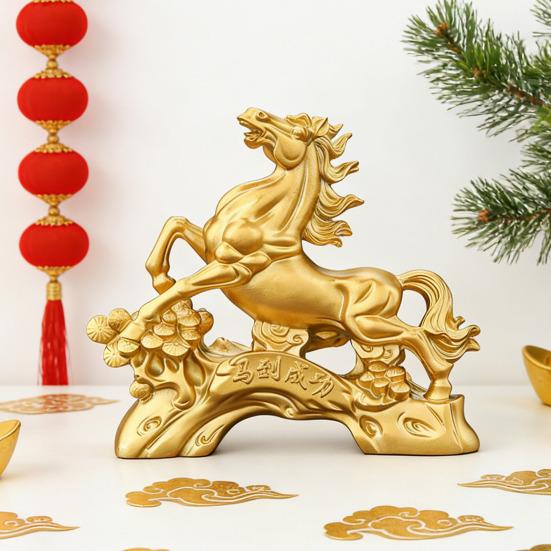 Harz Pferde Statue Goldenes Feng Shui Chinesisches Tierkreiszeichen Pferd Skulptur 2026 Jahr des