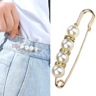 New Waistband Pin Accessories Scarf Buckle Pearls Crystal Gold Color Brooch Waist Tighting Clap Anti Exposed Safty Pins