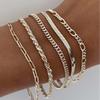 5/6Pcs Multi-layer Cuban Chain Bracelets Gold Color Metal Chain Bangles Chain Bracelet Set  Jewelry