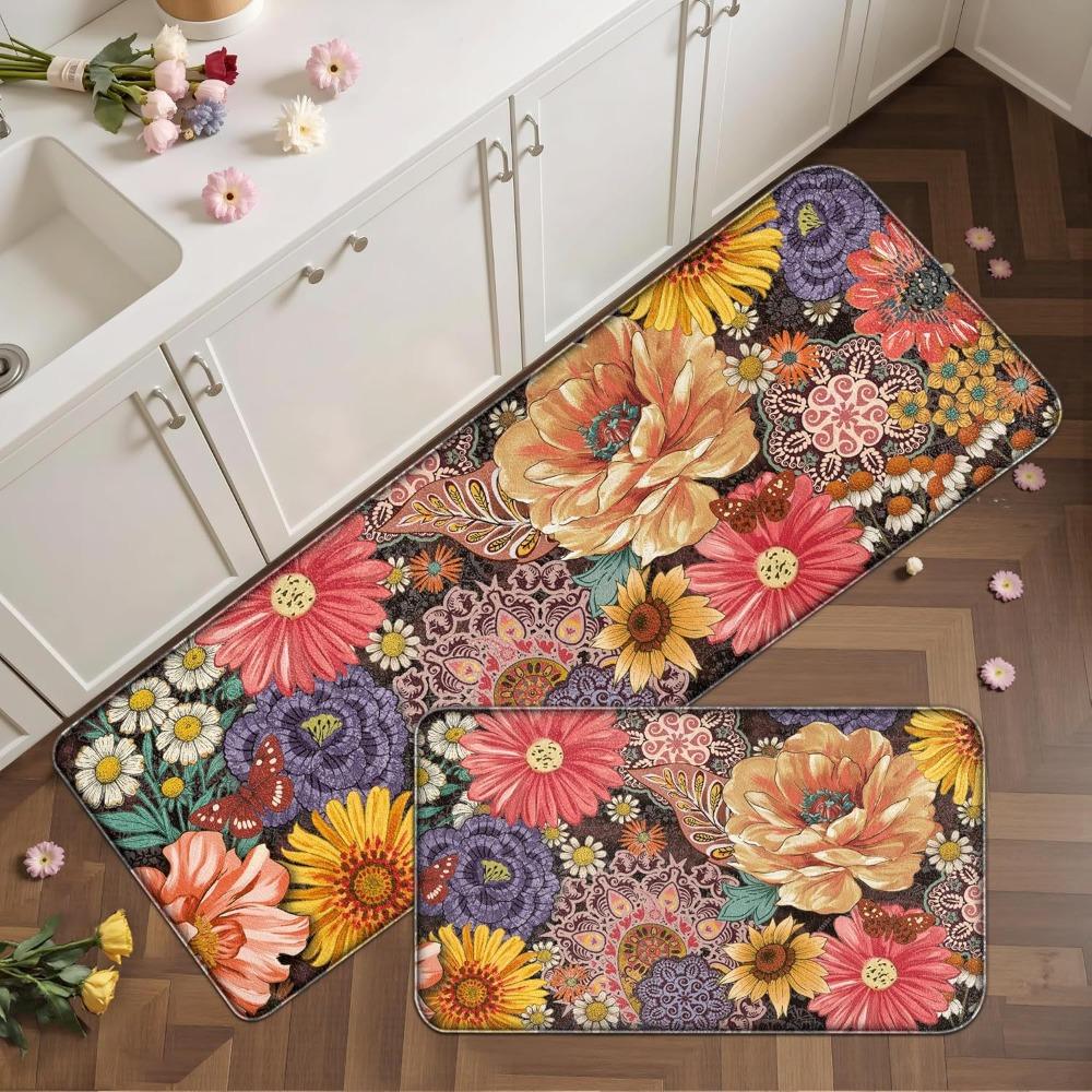 High Quality Boho Floral Kitchen Floor Mats Absorbent Quick-drying Floor Rug Non-slip Thickened Entrance Door Mat Household