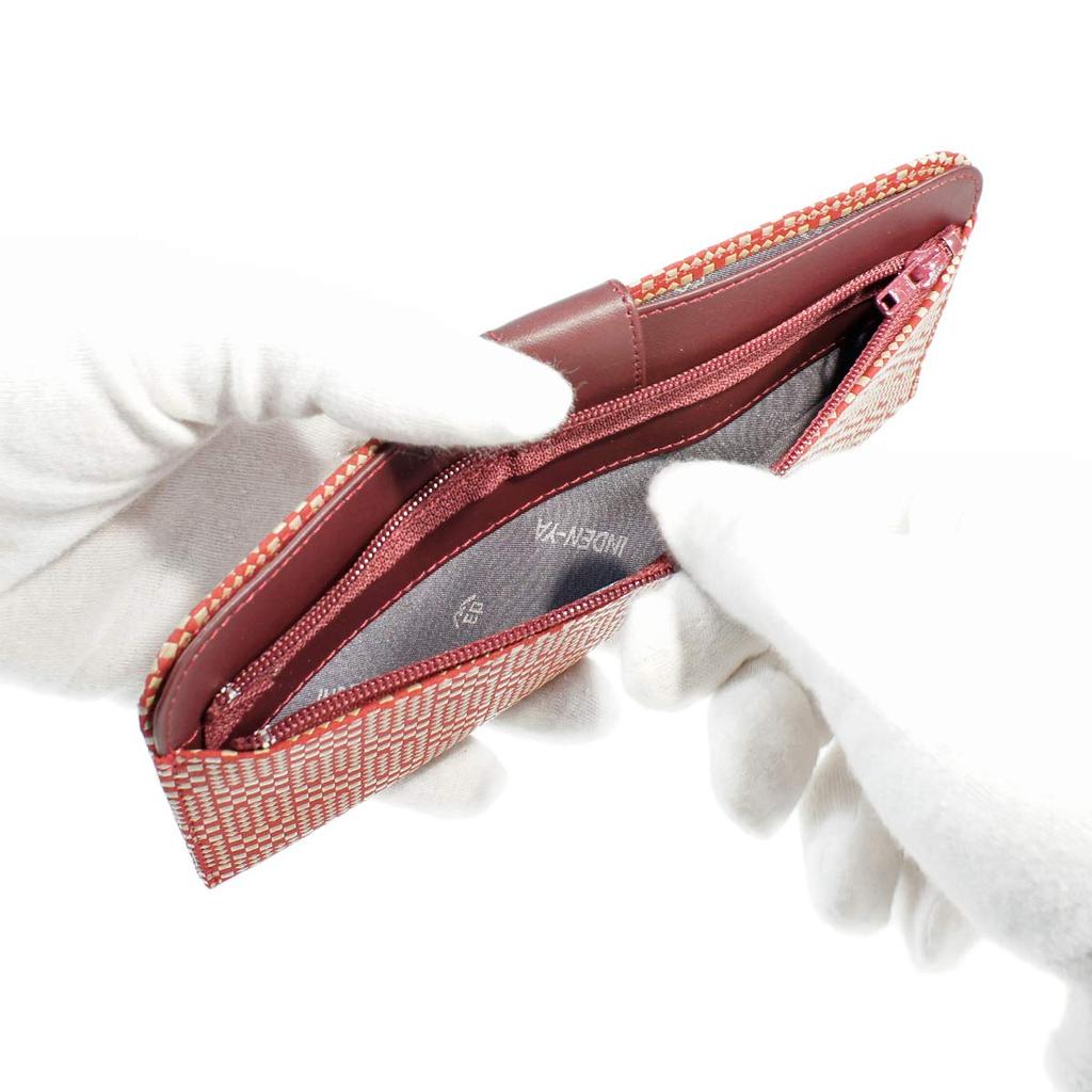 [Inden-ya] Inden Long Wallet, Large, with Coin Purse, Slim, Deerskin, Red with White Lacquer, Small Checkered Pattern, 2107-13-167, Custom Color
