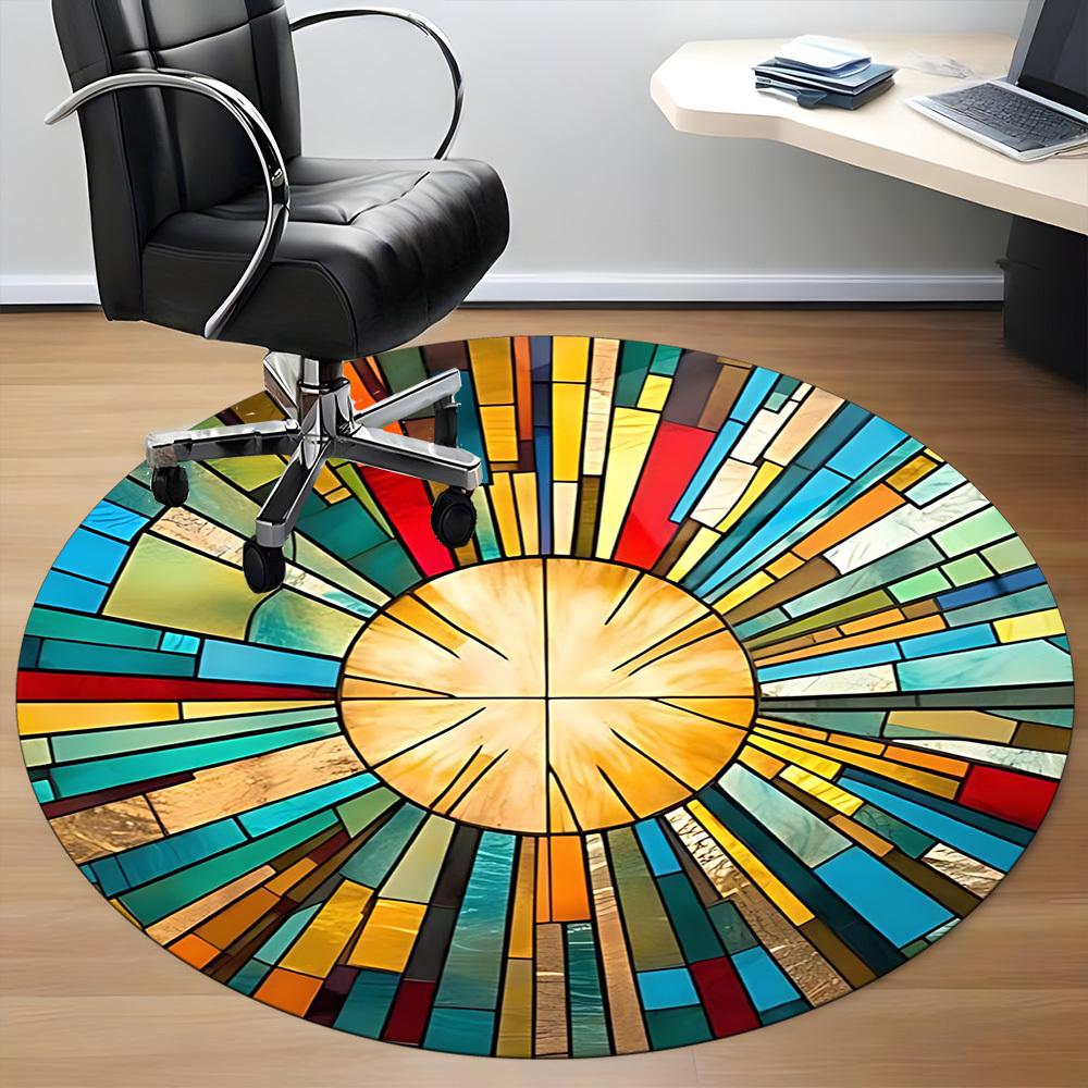 1pc Stained Glass Sunburst Office Round Area Rug, Indoor Mat Suitable ForOffice, Under Office Chairs Bedroom Living Room Home Decor, Room Deco D058