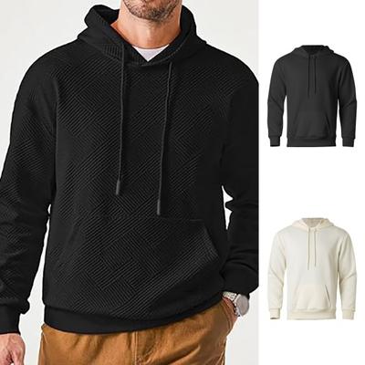 Fall Spring Men Hoodie with Big Pocket Drawstring Long Sleeves Thick Pullover