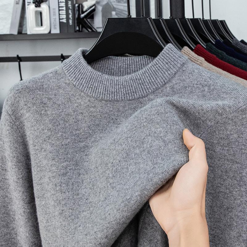Men's 100% Pure Wool Round Neck Anti-Pilling Warm Pullover Sweater
