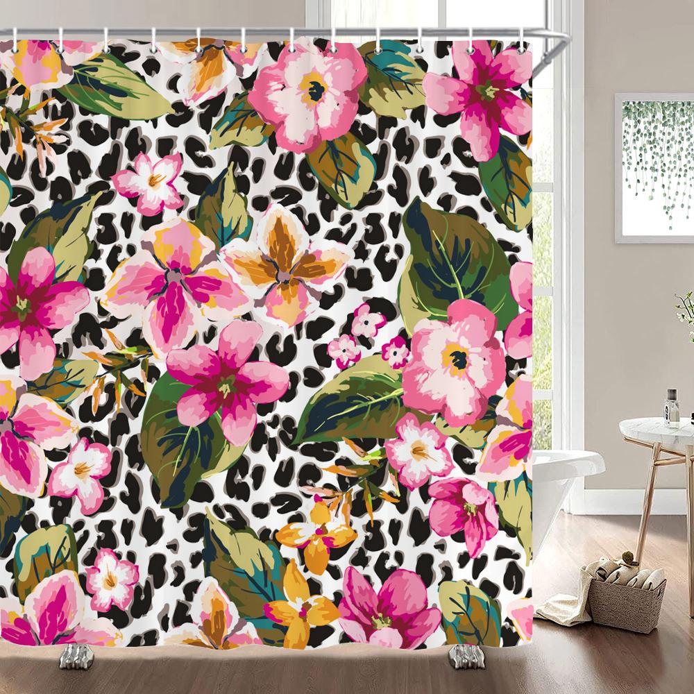 High Quality Flower Plant Leaves Fabric Shower Curtain Waterproof Beautiful Butterfly Bath Curtains for Bathroom Decor with Hook