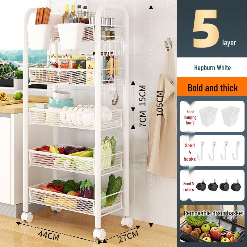 Multi-Layer Movable Kitchen Rack: Floor-Standing Storage Cart for Fruits & Vegetables