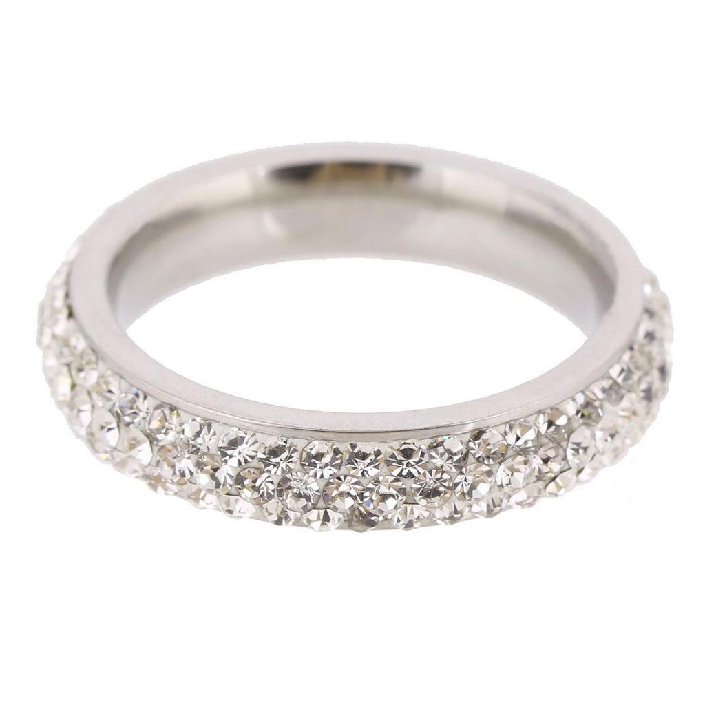 Anello Retro Curvo 6MM in Acciaio Inossidabile con Diamante Incassato - Anello da Nocca in Stile Europeo e Americano per Donna