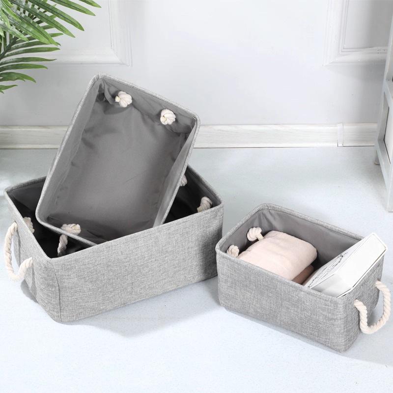 Thickened Foldable Linen Storage Basket with Handle for Cosmetics and Sundries