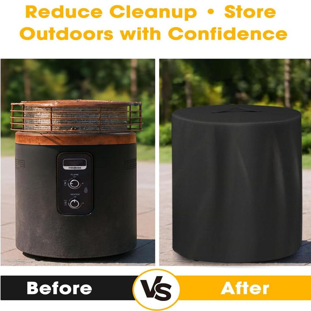 Round Fire Pit Heater Dust Cover with Drawstring - Portable Protective Cover for Propane Fire Column.