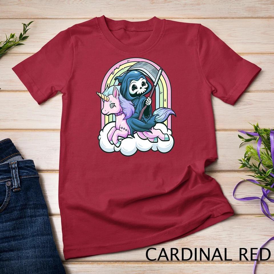 Kawaii Pastel Goth Cute Creepy Unicorn Grim Reaper Unisex T-shirt 2 XL