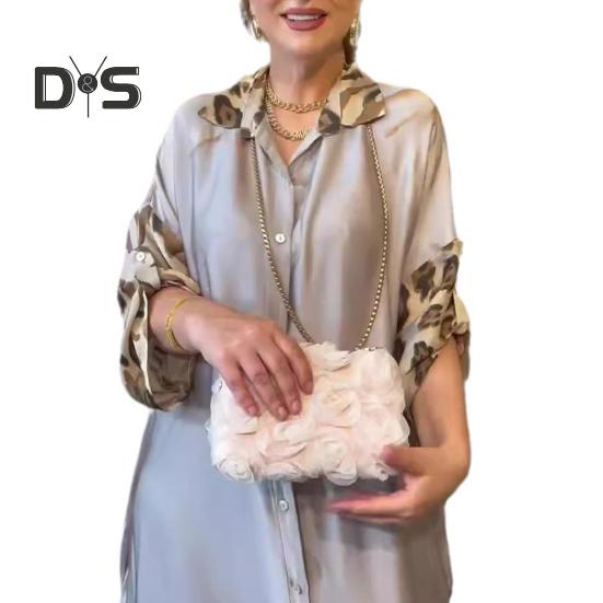 Lady Spring Maxi Dress Lapel Leopard Print Long Sleeves with Cufflink Loose Single-breasted Vintage High Waist Casual Daily Dress