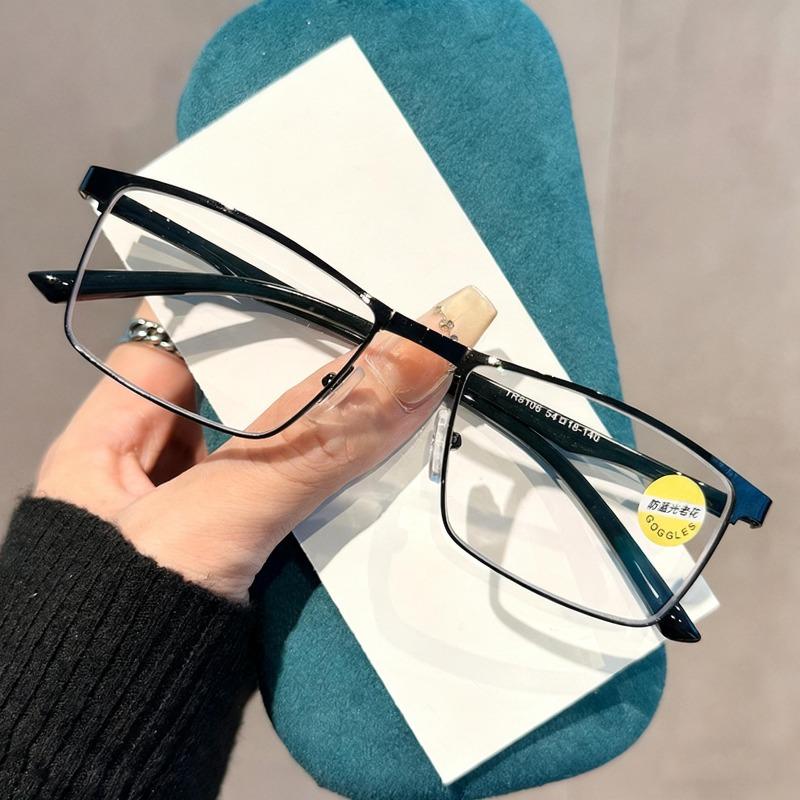 

Мужские деловые очки для чтения Роскошная металлическая квадратная оправа Очки от пресбиопии с защитой от синего света Стильные очки для дальнозоркости Диоптрии +4 чёрный