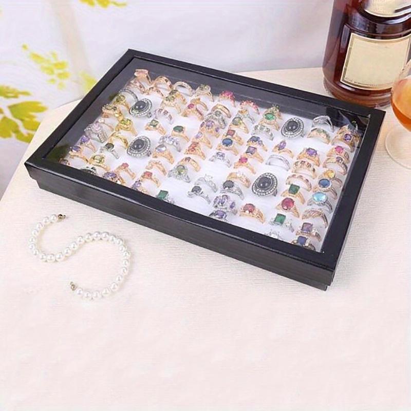 Velvet Ring Tray 100 Slots - Stackable Jewelry Organizer Drawer Insert for Closet & Valet Storage, Ring Display Pad, 1PC