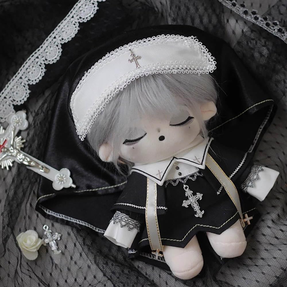 niannyyhouse Hooded Tuxedo Cloak Dark Nun Suit 20cm Plush Clothes Cotton Doll Accessories Dress-Up