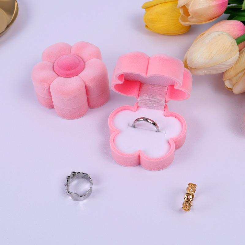 1/2pcs Flocked Flower Ring Box Earring Jewelry Box Jewelry Packaging Box Portable Jewelry Storage Box