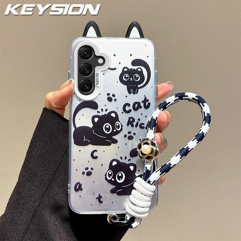 KEYSION Niedliche Cartoon-Hülle mit Ohren für Samsung A56 5G A36 mit Lanyard Weiches Silikon+PC Stoßfeste Handy-Rückseite für Galaxy A16 4G 5G
