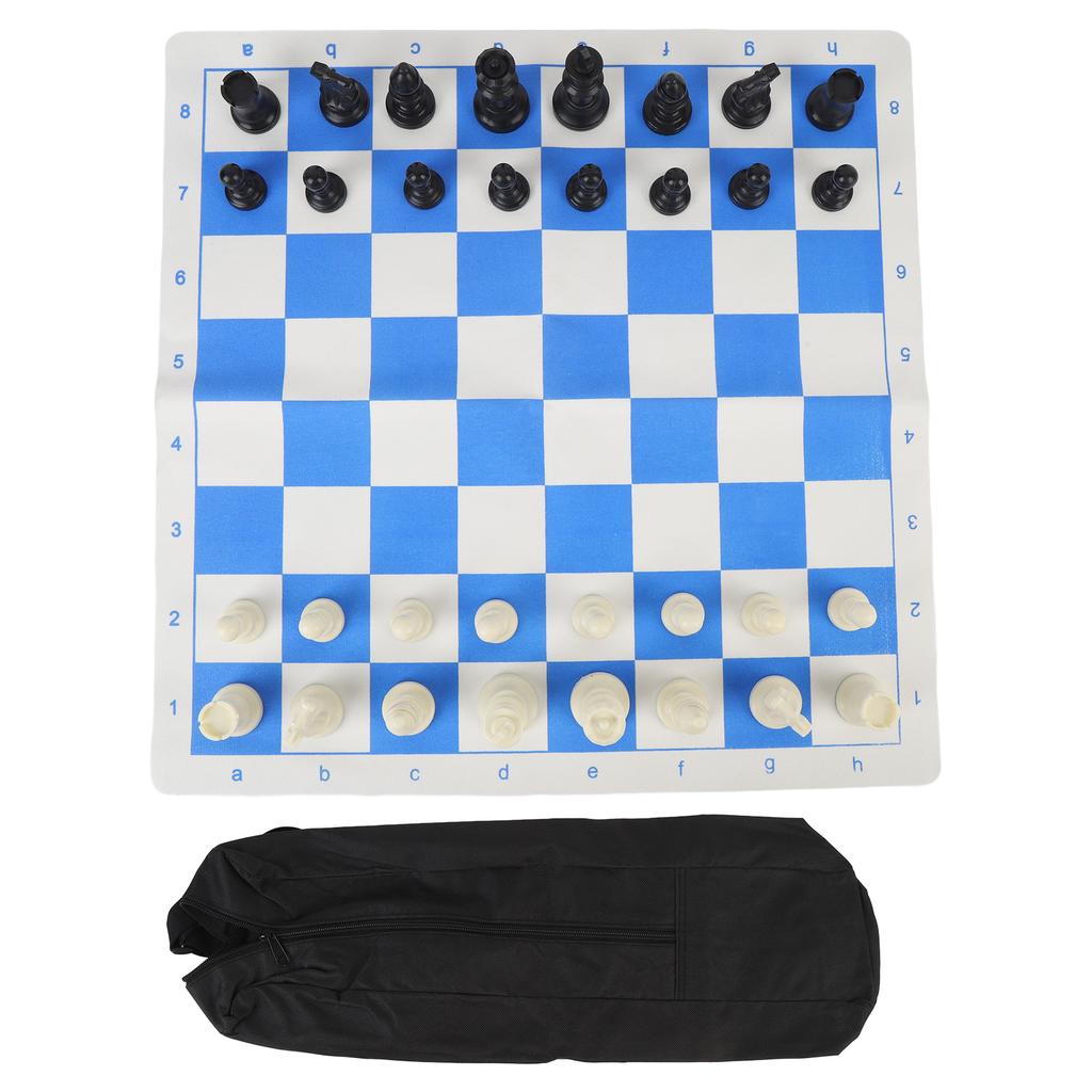 Internationales Schachspiel 95mm König Plastik Schachfiguren 50cm PU Leder Blau Weiß Gitterbrett mit