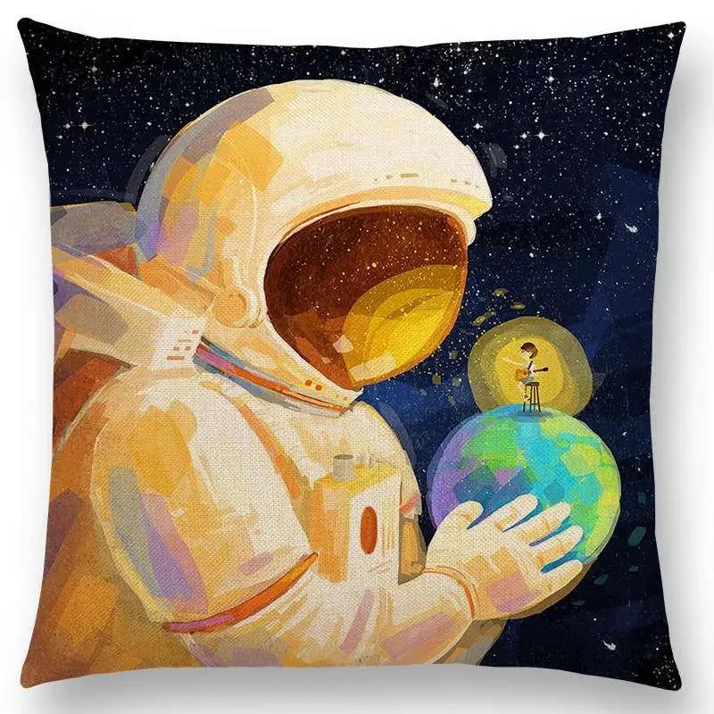 Neuankömmling Niedliche Cartoon-Tiere Kleine Katze Traum Elch Hübsches Mädchen Wald Leuchtender Stern Kissenbezug Sofa Wurfkissenbezug