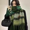 Korean Style Plaid Mohair Scarf - Women's Winter Imitation Cashmere Shawl