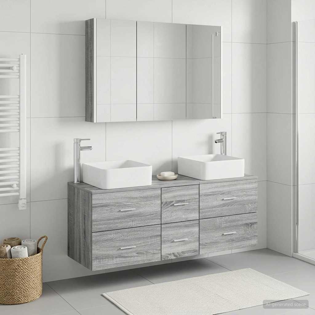 Bathroom Furniture Set 4 pcs Grey Sonoma Engineered Wood and Glass