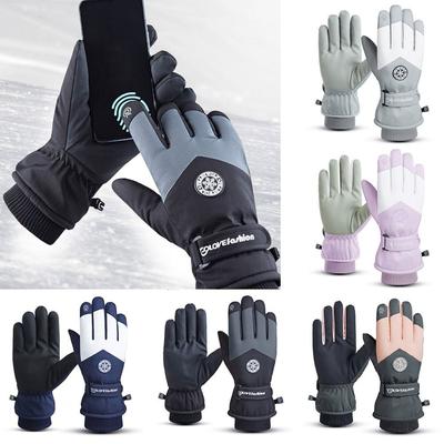 Winter-Snowboard-Skihandschuhe aus PU-Leder, rutschfest, Touchscreen, wasserdicht, Motorrad-Fahrradhandschuhe aus Fleece, warme Reithandschuhe
