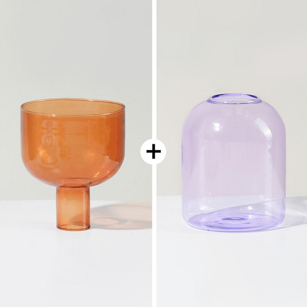 2pc Set Terrarium Hydroponic Plant Pot Flowers Candle Holders Decor Colorful Glass Vase Mini Vases